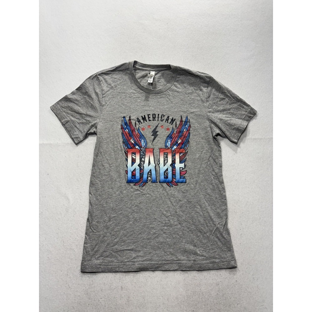 Bella Canvas Mens Medium Gray American Babe Patriotic Wings Graphic Tee Shirt